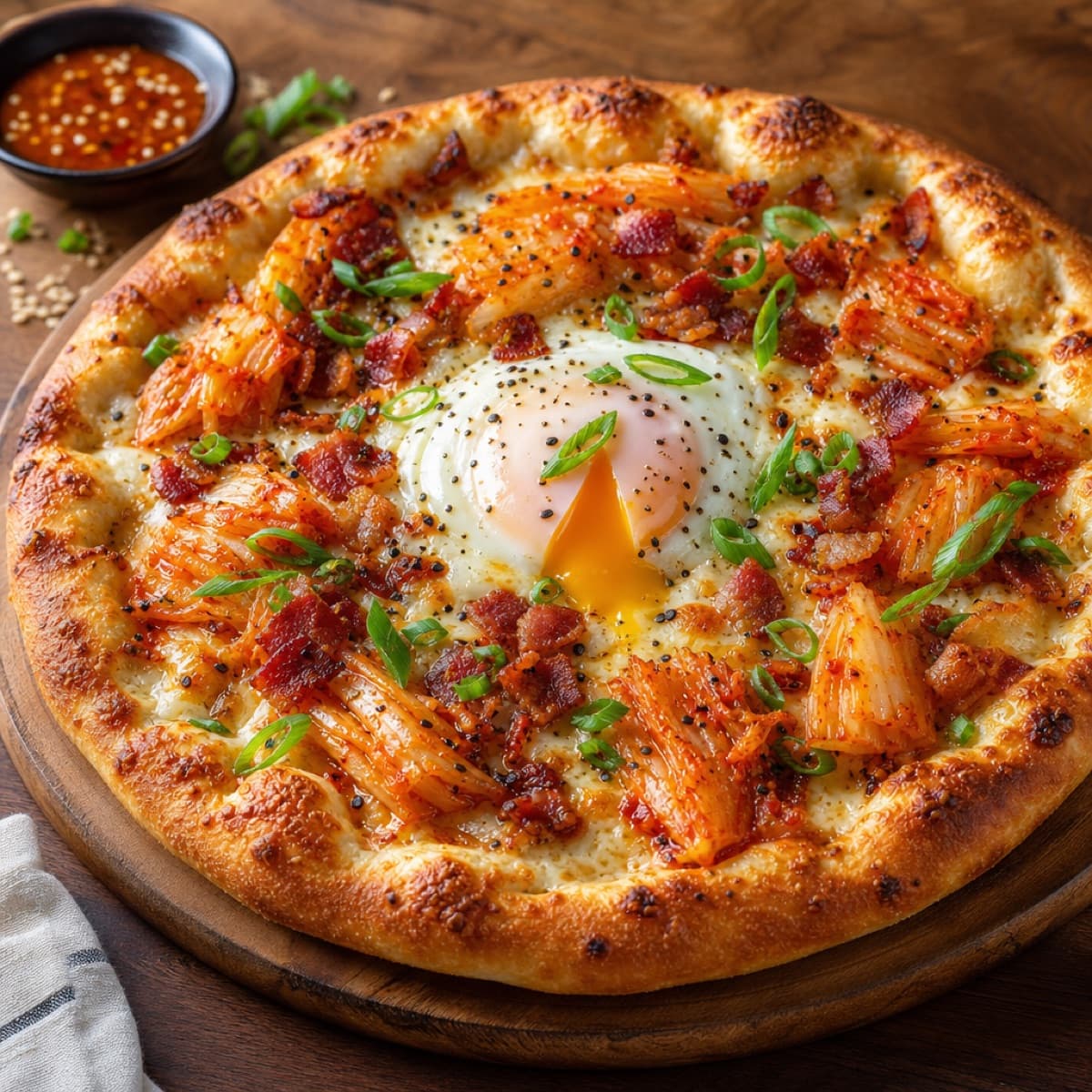 Kimchi carbonara pizza