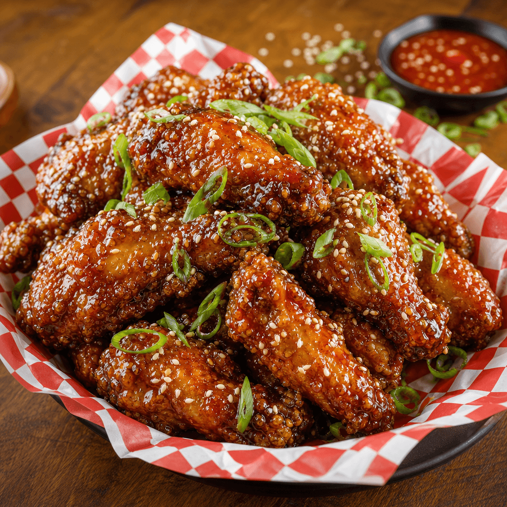Korean fried chicken wings glazed and glistening